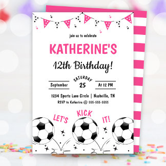 Invitación Pink Girls Soccer Party Birthday Invitation