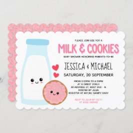 Invitación Pink Girly Kawaii Milk And Cookies Baby Shower