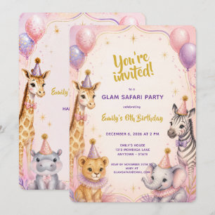 Invitación Pink Glam Safari Cumpleaños 5 años