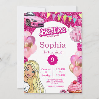 Invitación Pink Glitter Fashion Doll Birthday Invite