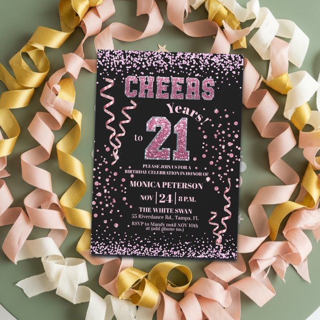 Invitación Pink Glitter Rhinestones 21st Birthday Party  (Subido por el creador)