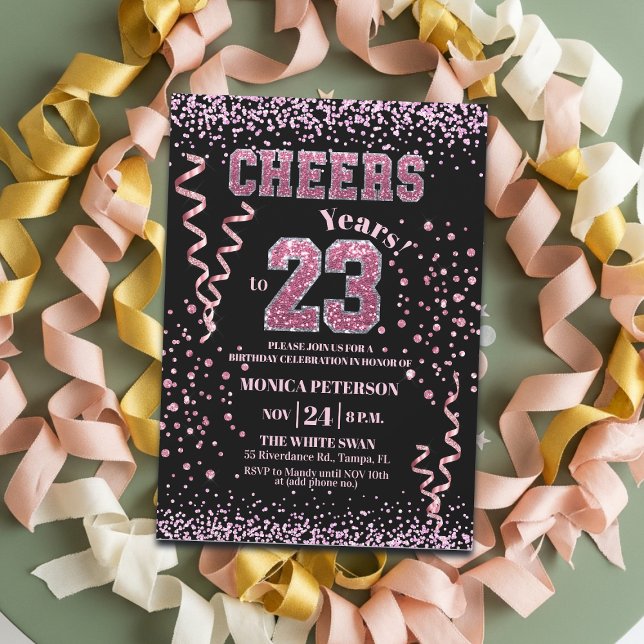 Invitación Pink Glitter Rhinestones 23rd Birthday Party  (Subido por el creador)