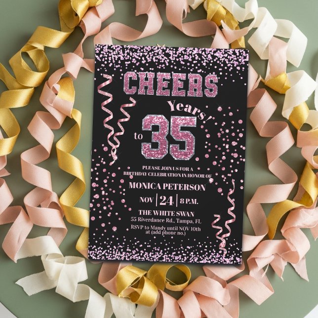 Invitación Pink Glitter Rhinestones 35th Birthday Party  (Subido por el creador)