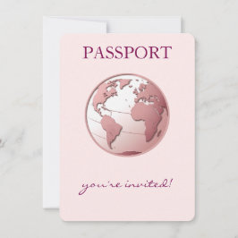 Invitación Pink Globe Passport Travel Baby Shower