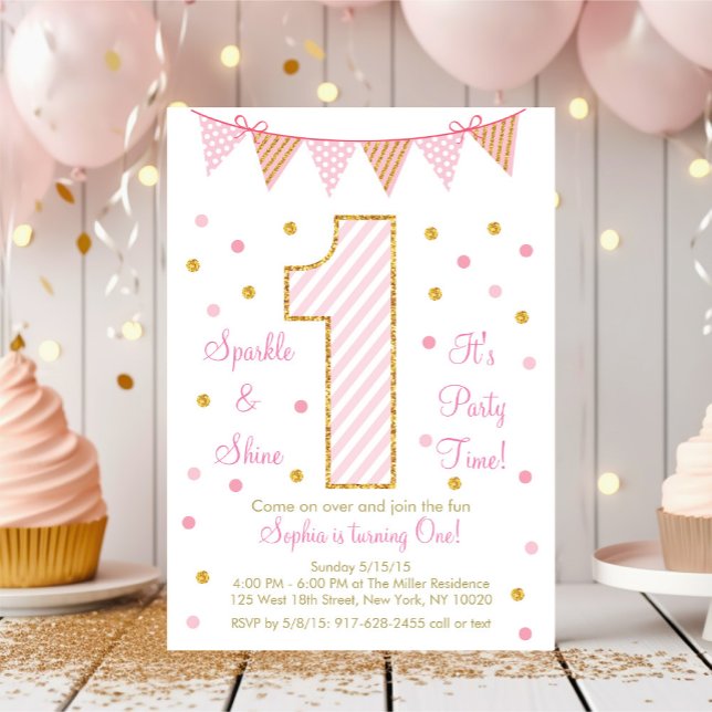 Invitación Pink & Gold 1º cumpleaños (Subido por el creador)
