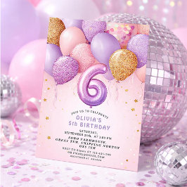 Invitación Pink Gold 6th Birthday  Girl Invitation