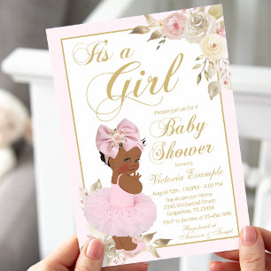 Invitación Pink Gold African Princess Baby Shower Invitation