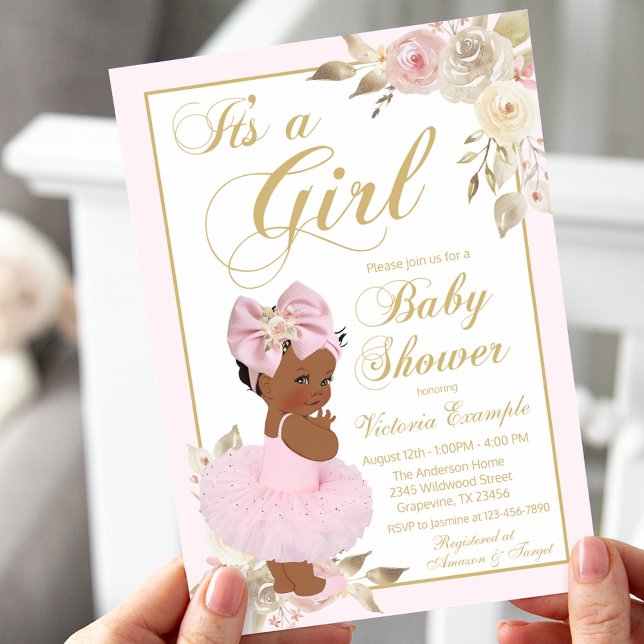 Invitación Pink Gold African Princess Baby Shower Invitation (Subido por el creador)