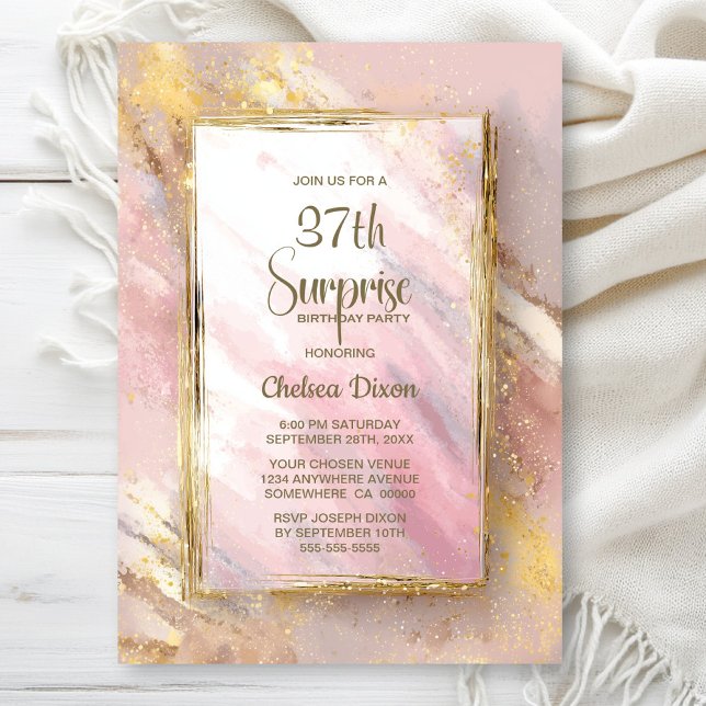 Invitación Pink Gold Any Age Surprise Birthday Party (Subido por el creador)
