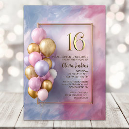 Invitación Pink Gold Balloons 16th Birthday Party