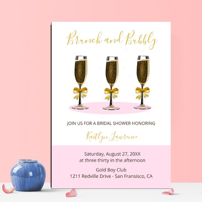 Invitación Pink Gold Brunch and Bubbly Bridal Shower (Subido por el creador)