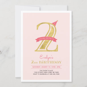 Invitación Pink & Gold   Cumpleaños de niña de 2 años