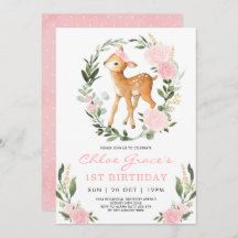 Pink Gold Deer Simple Greeneration Forest Birthday