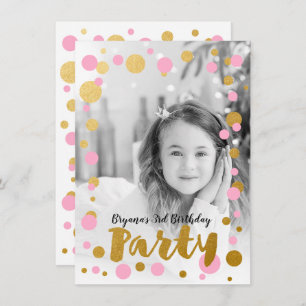 Invitación Pink & Gold Dots (Puntos rosados y dorados) Festej