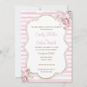 Invitación Pink gold floral wedding invitation watercolor