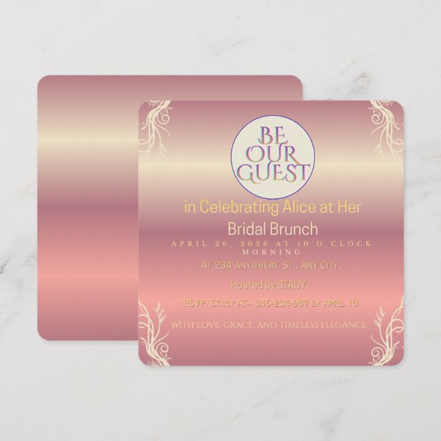 Invitación Pink & Gold Foliage Bride to Be Invitation | Chic  (Anverso / Reverso)