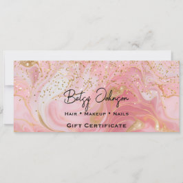 Invitación Pink & Gold Glitter Marbled Gift Certificate Card