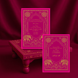 Invitación pink gold hindu mandala elephant arch wedding