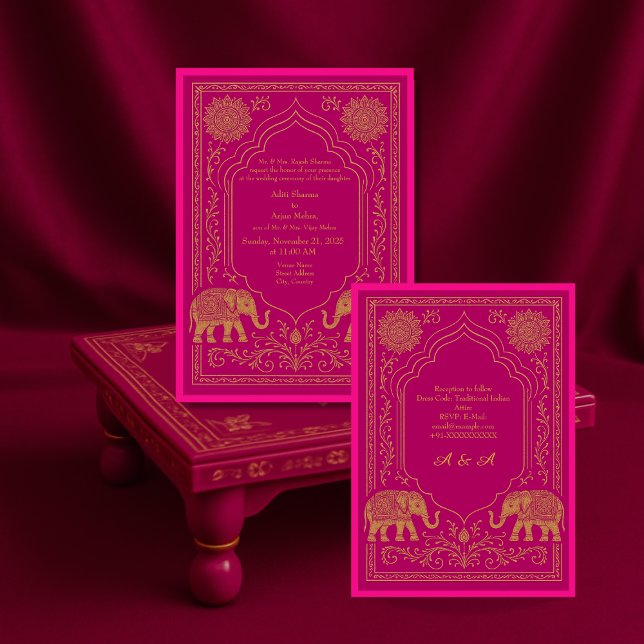 Invitación pink gold hindu mandala elephant arch wedding (Subido por el creador)