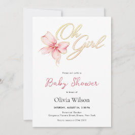 Invitación Pink & Gold “Oh Girl” Gold Typography Baby Shower