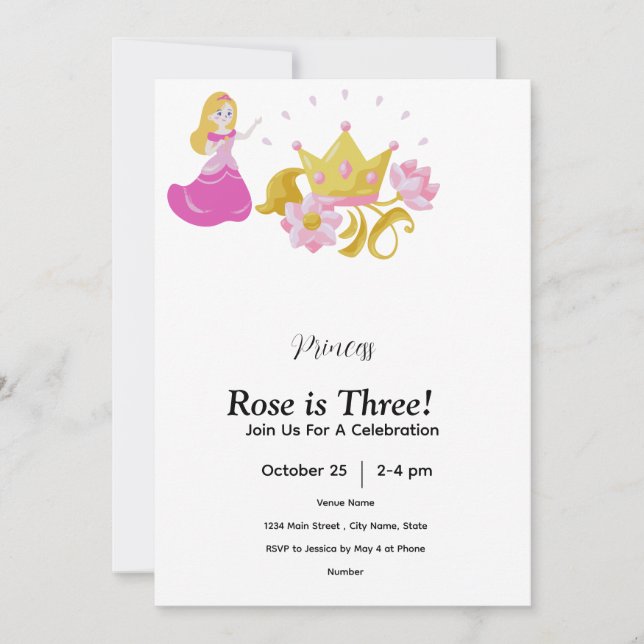 Invitación Pink & Gold princess birthday invitation (Anverso)