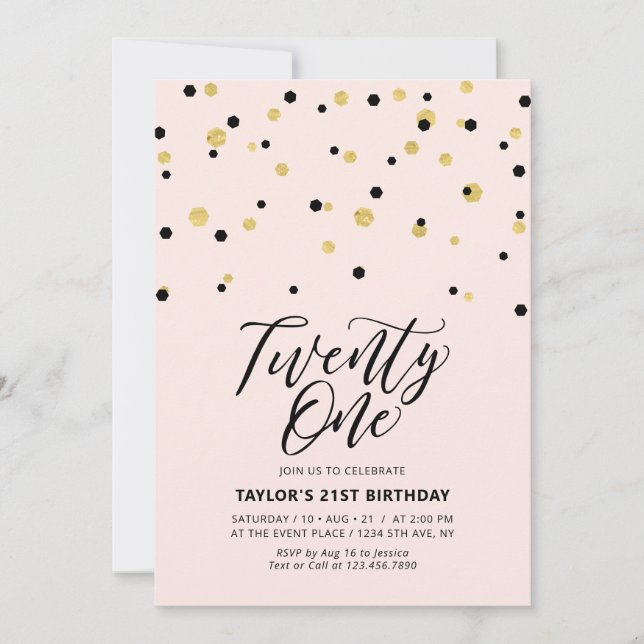 Invitación Pink & Gold Simple Twenty One 21st Birthday Fiesta (Anverso)