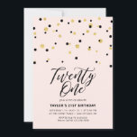 Invitación Pink & Gold Simple Twenty One 21st Birthday Fiesta<br><div class="desc">Celebra tu día especial con esta invitación mínima de cumpleaños 21. Este diseño cuenta con un elegante guión de letras "Twenty One" con un confeti en forma de hexágono con una combinación en color negro y oro. Hay más diseños disponibles en mi tienda BaraBomDesign.</div>