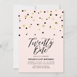 Invitación Pink & Gold Simple Twenty One 21st Birthday Fiesta
