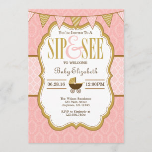 Invitación Pink Gold Sip And See