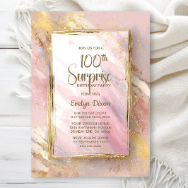 Invitación Pink Gold Surprise 100th Birthday Party