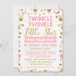 Invitación Pink Gold Twinkle twinkle Little Star Birday