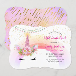Invitación Pink Gold Unicorn Invita A Cualquier Acto
