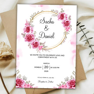 Invitación Pink Gold Wedding Invitation