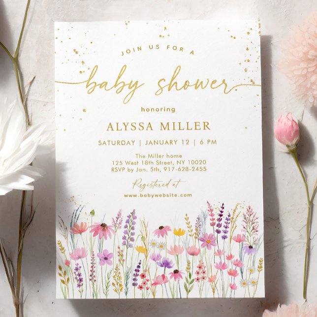 Invitación Pink Gold Wildflower Meadow Baby Shower (Subido por el creador)