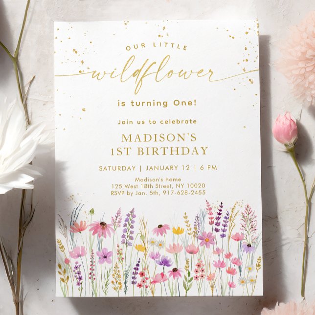 Invitación Pink Gold Wildflower Meadow Cumpleaños (Subido por el creador)