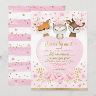 Invitación Pink Gold Woodland, Baby Shower Por Correo