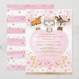 Invitación Pink Gold Woodland Squerido Virtual Baby Shower