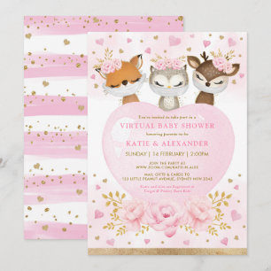 Invitación Pink Gold Woodland Squerido Virtual Baby Shower