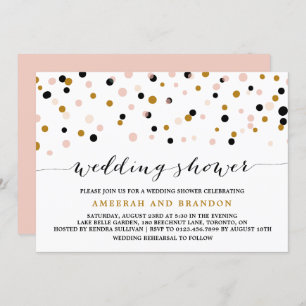 Invitación Pink, Gold y Black Confetti Dots Wedding Ducha