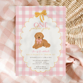 Invitación Pink Golden Doodle First Birthday Party
