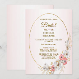 Invitación Pink Golden Floral Geometric Peach Bridal Shower