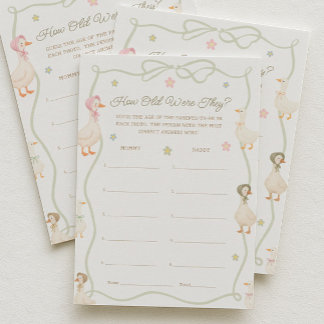 Invitación Pink Goose Baby Shower Age Guessing Game Card