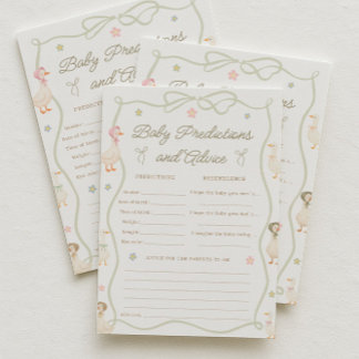 Invitación Pink Goose Baby Shower Baby Predictions Game Card