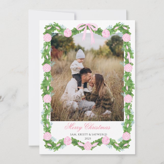Invitación Pink Grandmillennial Photo Christmas Card (Anverso)