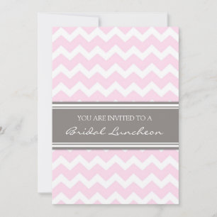 Invitación Pink Gray Chevron Bridal Lunch Invitation Cards