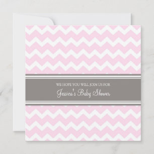Invitación Pink Gray Chevron Custom Baby Shower Invitations