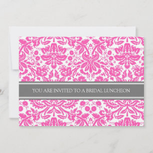 Invitación Pink Gray Damask Bridal Lunch Invitation