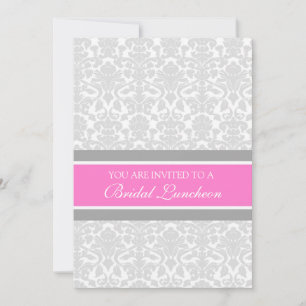 Invitación Pink Gray Damask Bridal Lunch Invitation Cards