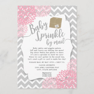 Invitación Pink Gray Floral Baby Sprinkle por correo Invitaci