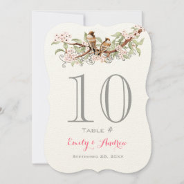 Invitación Pink Gray Green Love Bird Wedding Table Number